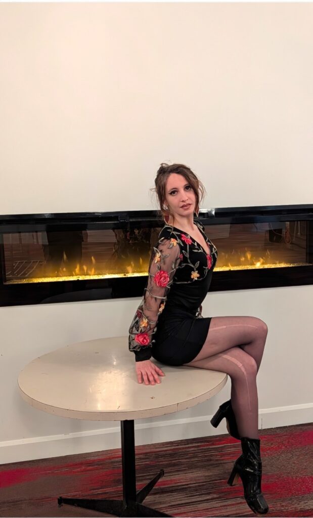 Editorial — fireplace seated pose
